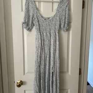 Abercrombie & Fitch Floral Smocked Blue Midi Dress Medium